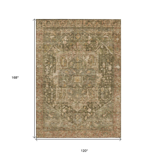 HomeRoots 5' Durable Fern Green Medallion Area Rug - Stylish, Washable Design for Indoor & Outdoor Spaces 10' X 14' 608027
