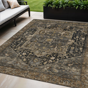 HomeRoots 5' Brown Medallion Washable Rug - Stylish, Durable Indoor & Outdoor Area Rug for High-Traffic Spaces 5' X 8' 608029