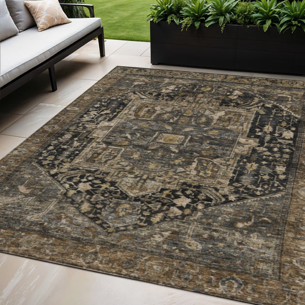 HomeRoots 5' Brown Medallion Washable Rug - Stylish, Durable Indoor & Outdoor Area Rug for High-Traffic Spaces 5' X 8' 608029