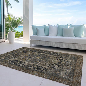 HomeRoots 5' Brown Medallion Washable Rug - Stylish, Durable Indoor & Outdoor Area Rug for High-Traffic Spaces 5' X 8' 608029