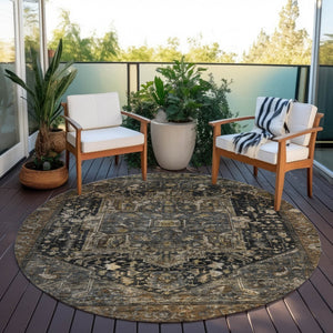 HomeRoots 5' Brown Medallion Washable Rug - Stylish, Durable Indoor & Outdoor Area Rug for High-Traffic Spaces 8' Round 608030
