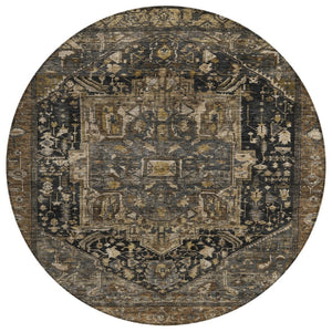 HomeRoots 5' Brown Medallion Washable Rug - Stylish, Durable Indoor & Outdoor Area Rug for High-Traffic Spaces 8' Round 608030
