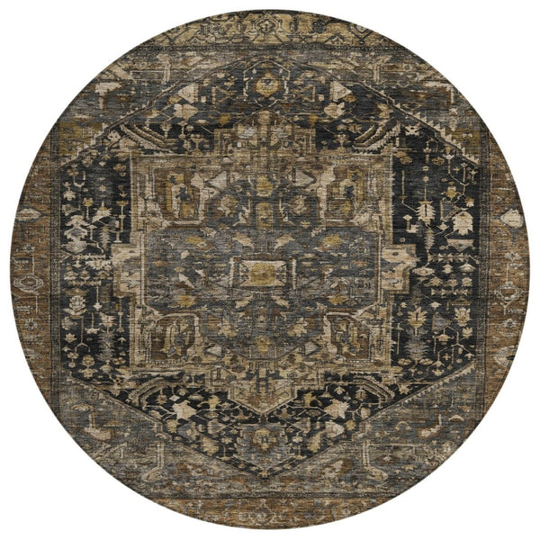 HomeRoots 5' Brown Medallion Washable Rug - Stylish, Durable Indoor & Outdoor Area Rug for High-Traffic Spaces 8' Round 608030