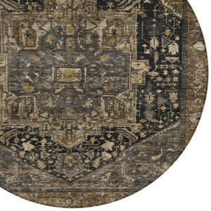 HomeRoots 5' Brown Medallion Washable Rug - Stylish, Durable Indoor & Outdoor Area Rug for High-Traffic Spaces 8' Round 608030