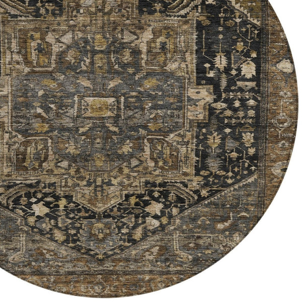 HomeRoots 5' Brown Medallion Washable Rug - Stylish, Durable Indoor & Outdoor Area Rug for High-Traffic Spaces 8' Round 608030