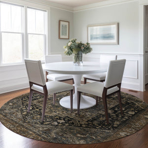 HomeRoots 5' Brown Medallion Washable Rug - Stylish, Durable Indoor & Outdoor Area Rug for High-Traffic Spaces 8' Round 608030