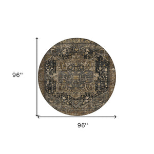 HomeRoots 5' Brown Medallion Washable Rug - Stylish, Durable Indoor & Outdoor Area Rug for High-Traffic Spaces 8' Round 608030