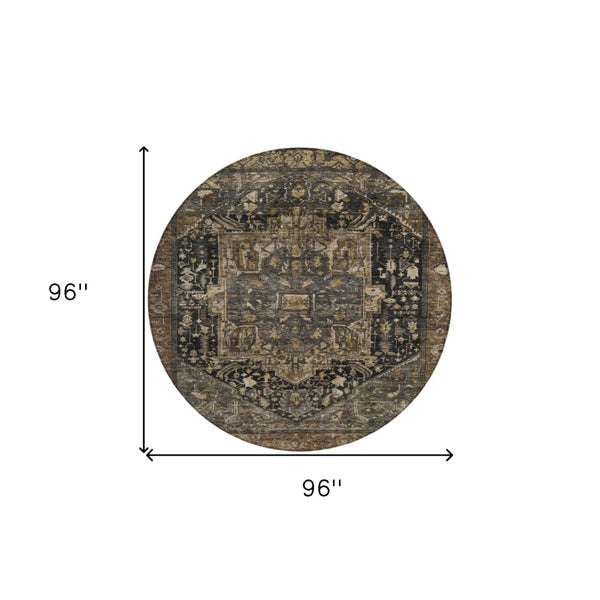 HomeRoots 5' Brown Medallion Washable Rug - Stylish, Durable Indoor & Outdoor Area Rug for High-Traffic Spaces 8' Round 608030