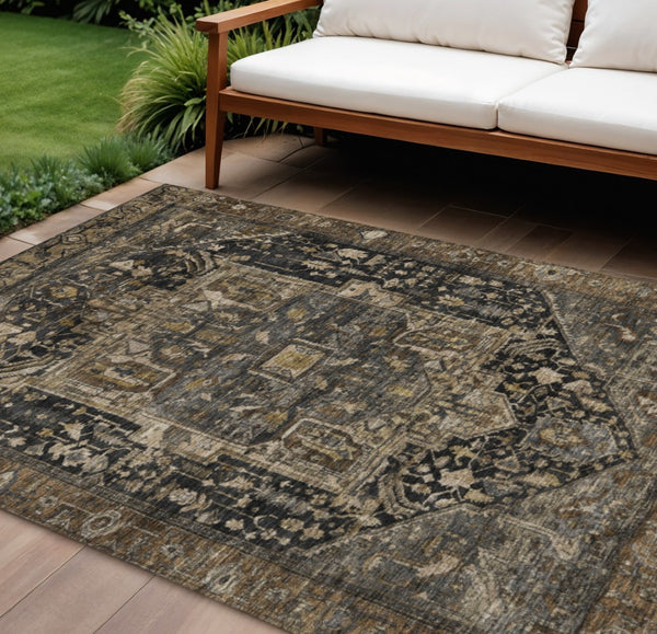 HomeRoots 5' Brown Medallion Washable Rug - Stylish, Durable Indoor & Outdoor Area Rug for High-Traffic Spaces 8' X 10' 608031