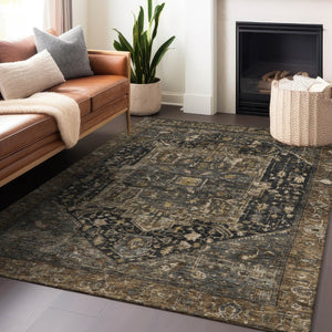 HomeRoots 9' X 12' Brown Medallion Area Rug - Durable, Washable, Stylish Design for Indoor & Outdoor Spaces 608032