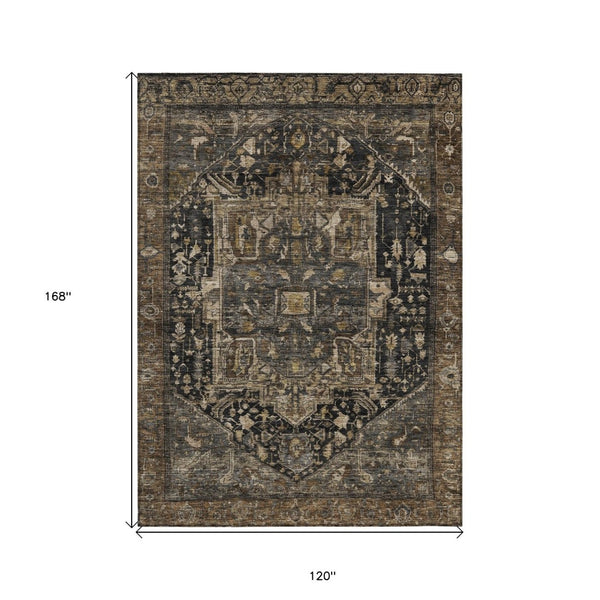 HomeRoots 5' Brown Medallion Washable Rug - Stylish, Durable Indoor & Outdoor Area Rug for High-Traffic Spaces 10' X 14' 608033