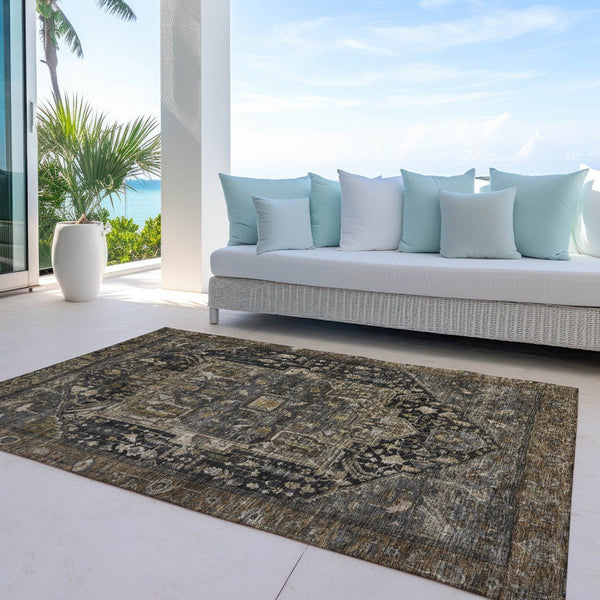 HomeRoots 5' Brown Medallion Washable Rug - Stylish, Durable Indoor & Outdoor Area Rug for High-Traffic Spaces 10' X 14' 608033