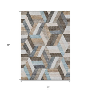HomeRoots 5' Brown Geometric Indoor Outdoor Area Rug - Stylish, Durable, Washable Design for Any Space 5' X 8' 608041