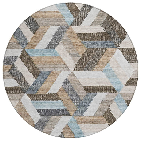 HomeRoots 5' Brown Geometric Indoor Outdoor Area Rug - Stylish, Durable, Washable Design for Any Space 8' Round 608042