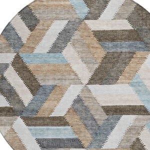 HomeRoots 5' Brown Geometric Indoor Outdoor Area Rug - Stylish, Durable, Washable Design for Any Space 8' Round 608042