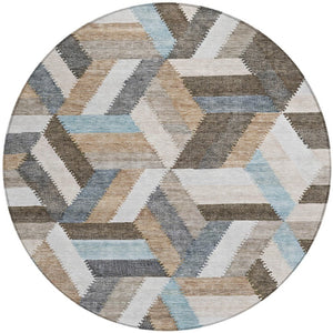 HomeRoots 5' Brown Geometric Indoor Outdoor Area Rug - Stylish, Durable, Washable Design for Any Space 8' Round 608042