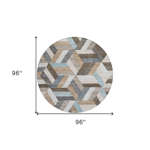 HomeRoots 5' Brown Geometric Indoor Outdoor Area Rug - Stylish, Durable, Washable Design for Any Space 8' Round 608042
