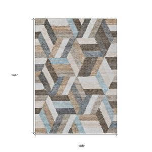 HomeRoots 5' Brown Geometric Indoor Outdoor Area Rug - Stylish, Durable, Washable Design for Any Space 9' X 12' 608044