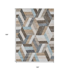 HomeRoots 5' Brown Geometric Indoor Outdoor Area Rug - Stylish, Durable, Washable Design for Any Space 10' X 14' 608045