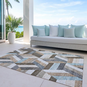 HomeRoots 5' Brown Geometric Indoor Outdoor Area Rug - Stylish, Durable, Washable Design for Any Space 10' X 14' 608045