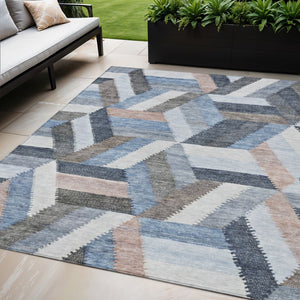 HomeRoots 5' Blue Geometric Washable Area Rug for Indoor & Outdoor Use – Stylish, Durable, and Easy-Care Design 5' X 8' 608047