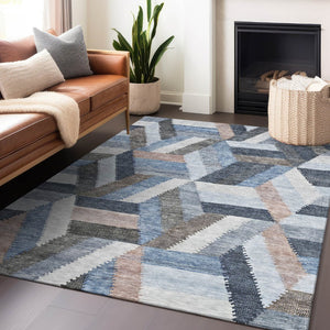 HomeRoots 5' Blue Geometric Washable Area Rug for Indoor & Outdoor Use – Stylish, Durable, and Easy-Care Design 5' X 8' 608047