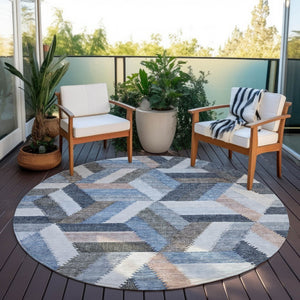 HomeRoots 5' Blue Geometric Washable Area Rug for Indoor & Outdoor Use – Stylish, Durable, and Easy-Care Design 8' Round 608048