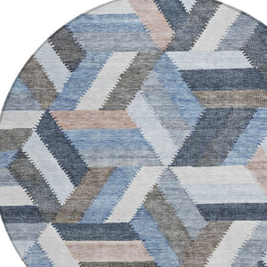 HomeRoots 5' Blue Geometric Washable Area Rug for Indoor & Outdoor Use – Stylish, Durable, and Easy-Care Design 8' Round 608048