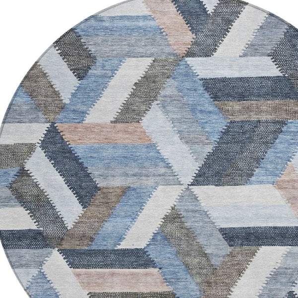 HomeRoots 5' Blue Geometric Washable Area Rug for Indoor & Outdoor Use – Stylish, Durable, and Easy-Care Design 8' Round 608048