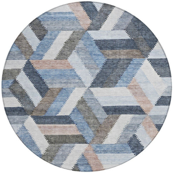 HomeRoots 5' Blue Geometric Washable Area Rug for Indoor & Outdoor Use – Stylish, Durable, and Easy-Care Design 8' Round 608048