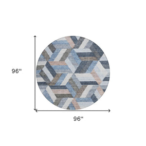 HomeRoots 5' Blue Geometric Washable Area Rug for Indoor & Outdoor Use – Stylish, Durable, and Easy-Care Design 8' Round 608048