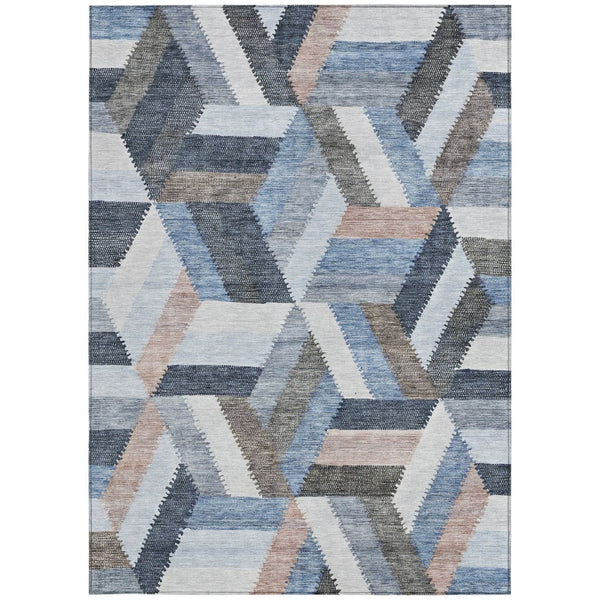 HomeRoots 5' Blue Geometric Washable Area Rug for Indoor & Outdoor Use – Stylish, Durable, and Easy-Care Design 9' X 12' 608050