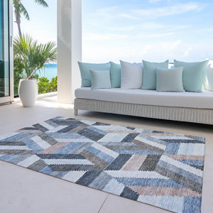 HomeRoots 5' Blue Geometric Washable Area Rug for Indoor & Outdoor Use – Stylish, Durable, and Easy-Care Design 9' X 12' 608050