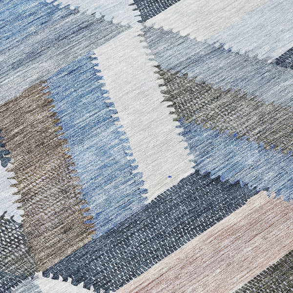 HomeRoots 5' Blue Geometric Washable Area Rug for Indoor & Outdoor Use – Stylish, Durable, and Easy-Care Design 9' X 12' 608050