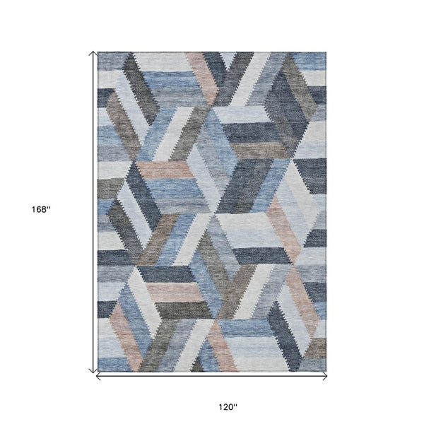 HomeRoots 5' Blue Geometric Washable Area Rug for Indoor & Outdoor Use – Stylish, Durable, and Easy-Care Design 10' X 14' 608051
