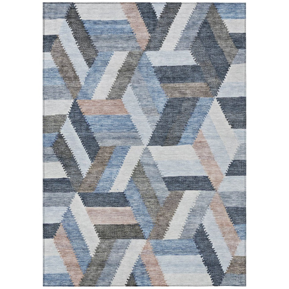 HomeRoots 5' Blue Geometric Washable Area Rug for Indoor & Outdoor Use – Stylish, Durable, and Easy-Care Design 10' X 14' 608051