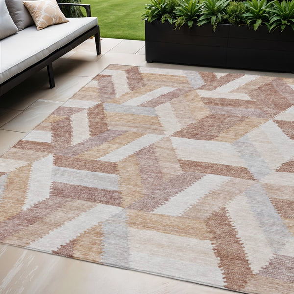 HomeRoots 5' Copper Geometric Area Rug - Durable, Washable, Indoor/Outdoor - Stylish & Easy-Care Home Essential 5' X 8' 608053