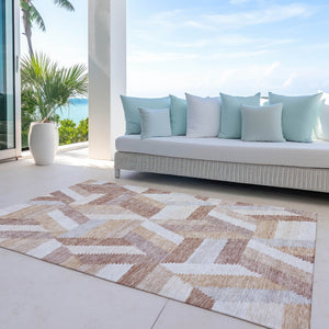HomeRoots 5' Copper Geometric Area Rug - Durable, Washable, Indoor/Outdoor - Stylish & Easy-Care Home Essential 5' X 8' 608053