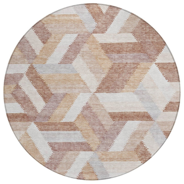 HomeRoots 5' Copper Geometric Area Rug - Durable, Washable, Indoor/Outdoor - Stylish & Easy-Care Home Essential 8' Round 608054