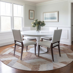 HomeRoots 5' Copper Geometric Area Rug - Durable, Washable, Indoor/Outdoor - Stylish & Easy-Care Home Essential 8' Round 608054