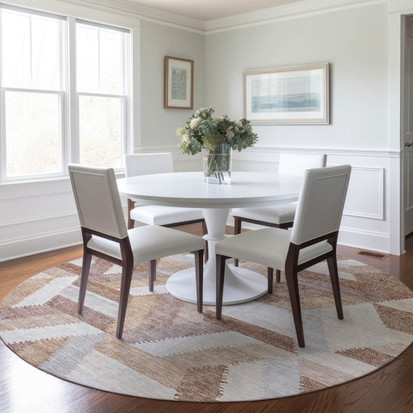 HomeRoots 5' Copper Geometric Area Rug - Durable, Washable, Indoor/Outdoor - Stylish & Easy-Care Home Essential 8' Round 608054