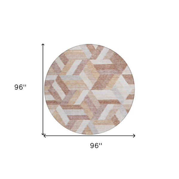HomeRoots 5' Copper Geometric Area Rug - Durable, Washable, Indoor/Outdoor - Stylish & Easy-Care Home Essential 8' Round 608054