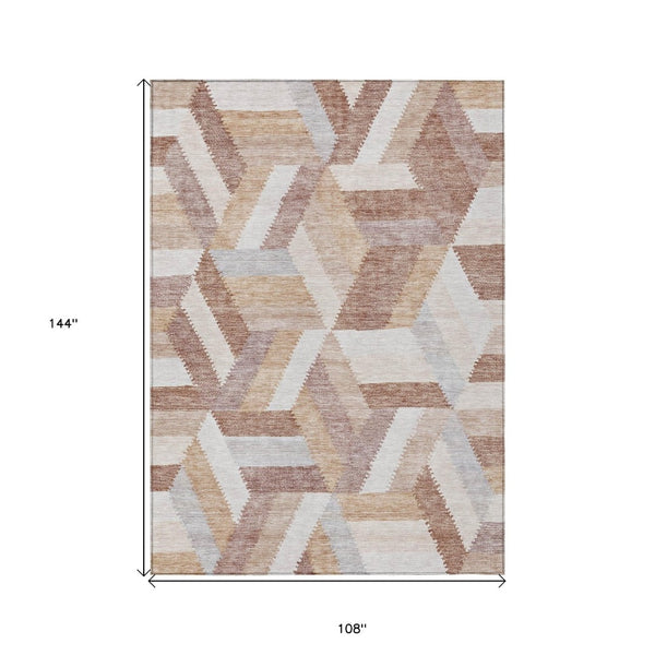 HomeRoots 5' Copper Geometric Area Rug - Durable, Washable, Indoor/Outdoor - Stylish & Easy-Care Home Essential 9' X 12' 608056