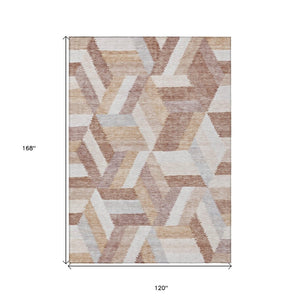 HomeRoots 5' Copper Geometric Area Rug - Durable, Washable, Indoor/Outdoor - Stylish & Easy-Care Home Essential 10' X 14' 608057
