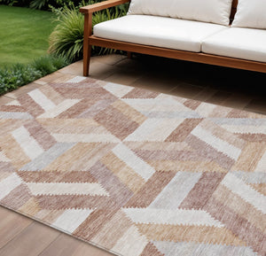 HomeRoots 5' Copper Geometric Area Rug - Durable, Washable, Indoor/Outdoor - Stylish & Easy-Care Home Essential 10' X 14' 608057