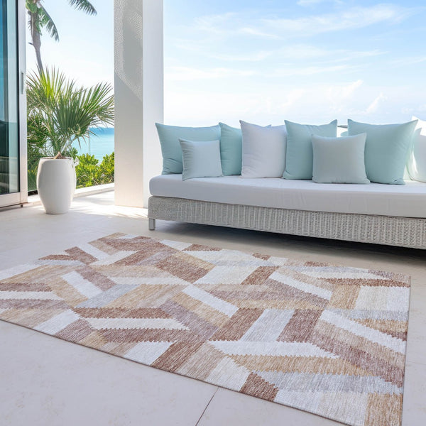HomeRoots 5' Copper Geometric Area Rug - Durable, Washable, Indoor/Outdoor - Stylish & Easy-Care Home Essential 10' X 14' 608057