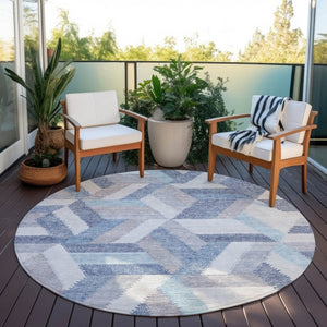 HomeRoots 5' Stylish Denim Blue Geometric Area Rug - Durable, Washable, Perfect for Indoor & Outdoor Use! 8' Round 608060