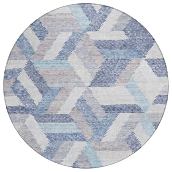 HomeRoots 5' Stylish Denim Blue Geometric Area Rug - Durable, Washable, Perfect for Indoor & Outdoor Use! 8' Round 608060