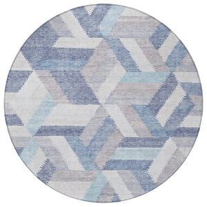 HomeRoots 5' Stylish Denim Blue Geometric Area Rug - Durable, Washable, Perfect for Indoor & Outdoor Use! 8' Round 608060