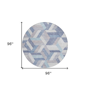 HomeRoots 5' Stylish Denim Blue Geometric Area Rug - Durable, Washable, Perfect for Indoor & Outdoor Use! 8' Round 608060